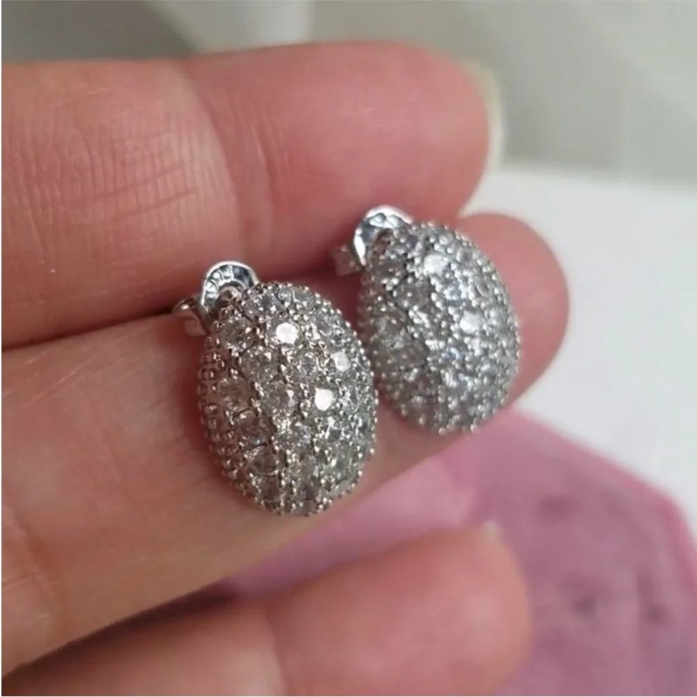 Swarovski Elements 925 Sterling Silver Puffy Pave Stud Earrings NEW